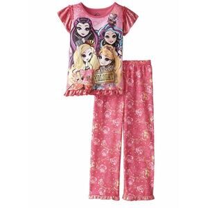 Ever After High Pink Gold Ruffle Short Sleeve Top Pants Pajama Set Size L 10/12